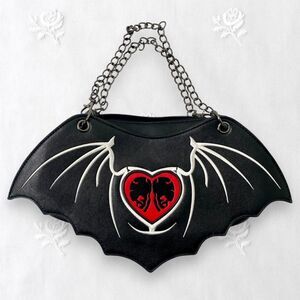 Banned Alternative Goth Gothic Vampy Black Red Heart Bat Chain Shoulder Bag